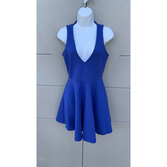 Lovers + Friends Sz Med Mi Amor Mini Fit And Flare Skater Dress Royal Blue Knit - Picture 2 of 11